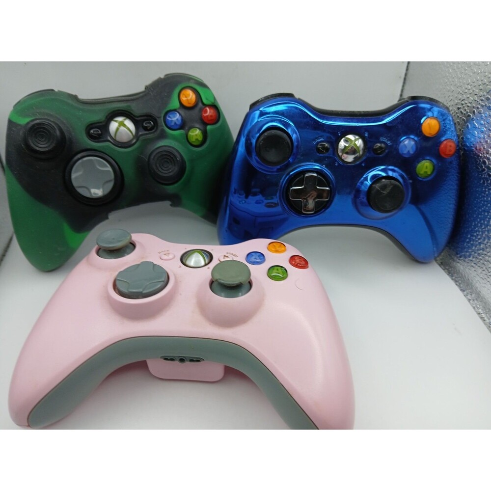 Lot 3 Microsoft Xbox 360 Pink RARE Chrome Blue BLK Wireless Controllers Works